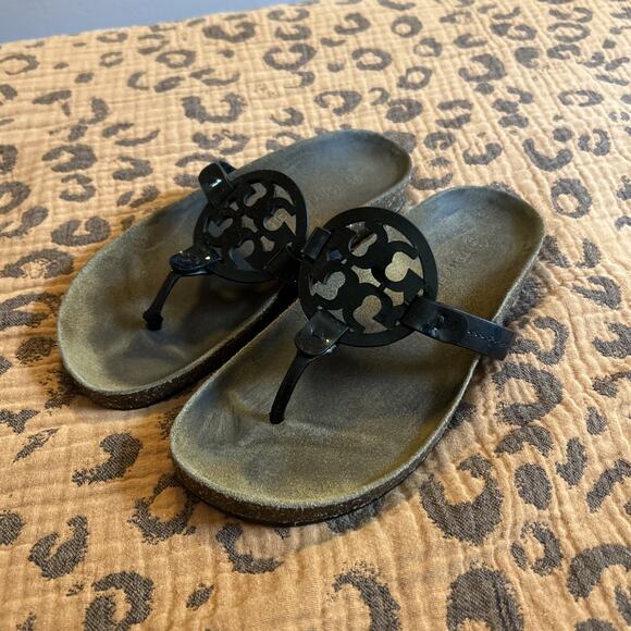 Tory Burch Miller Cloud Sandals Brown Leather Black Patent Women’s 7.5 - Picture 1 of 9